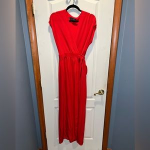100% silk Ruby orange maxi dress with waist tie MYNE Brand